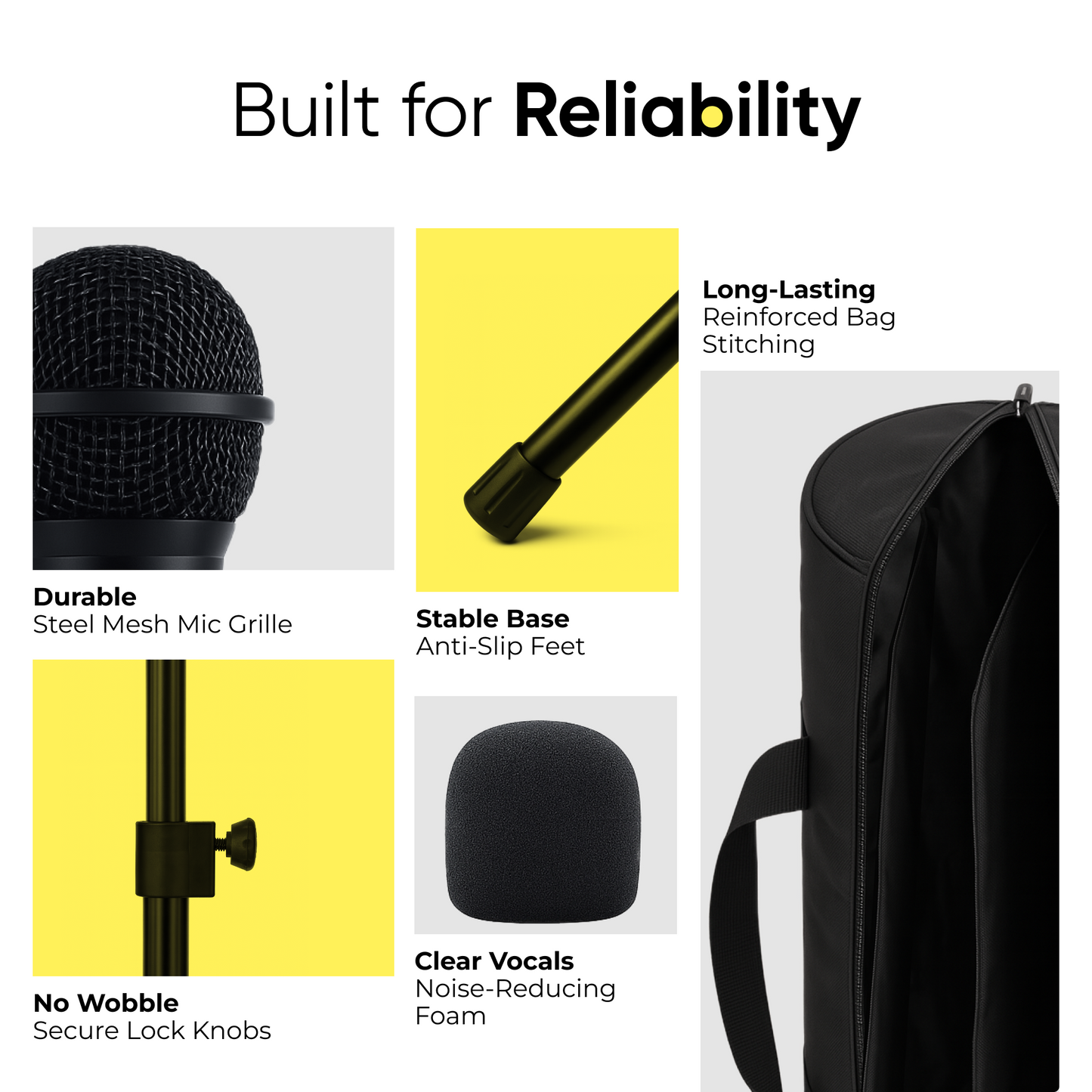 Dynamic Microphone for Singing with Adjustable Mic Stand and Carry Case