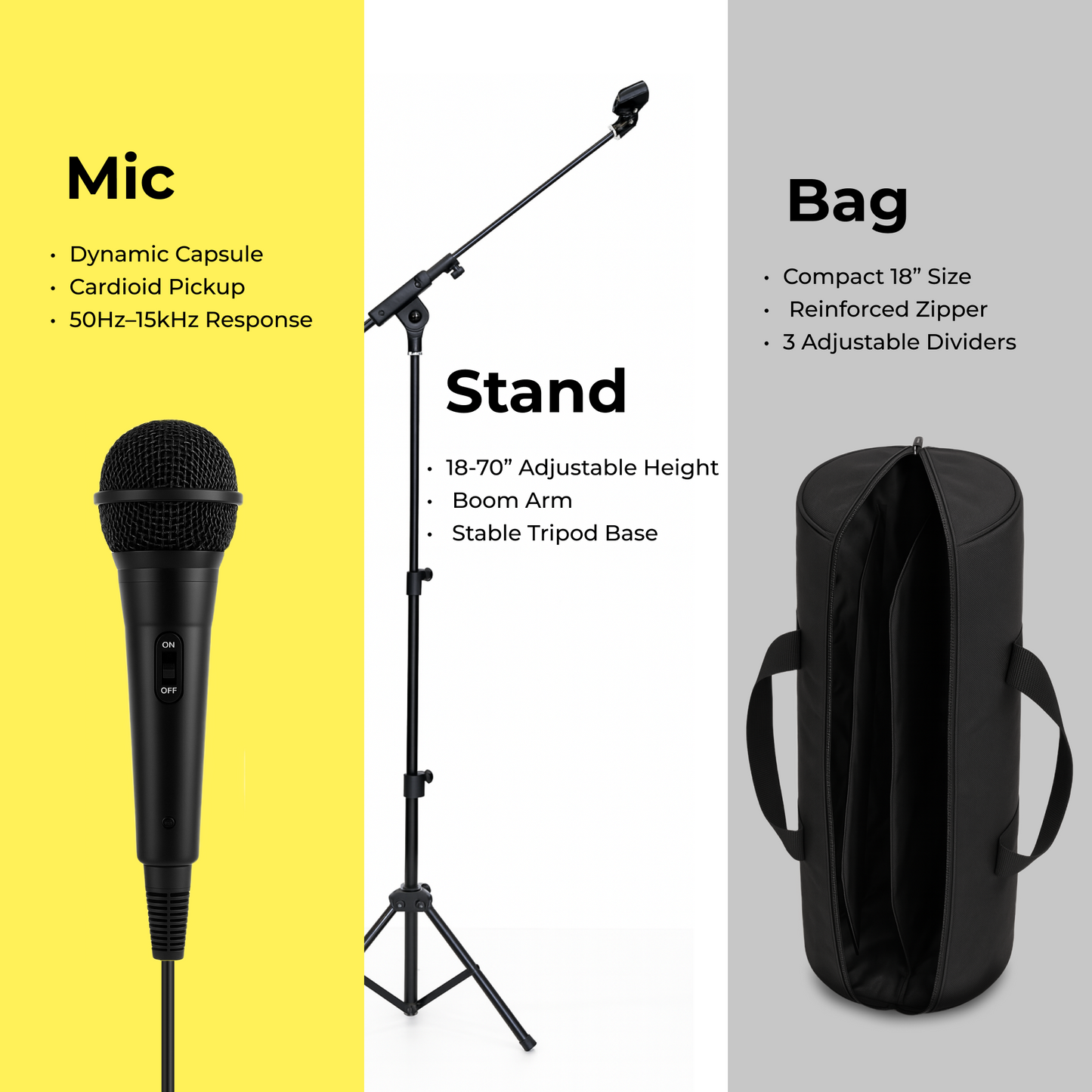 Dynamic Microphone for Singing with Adjustable Mic Stand and Carry Case