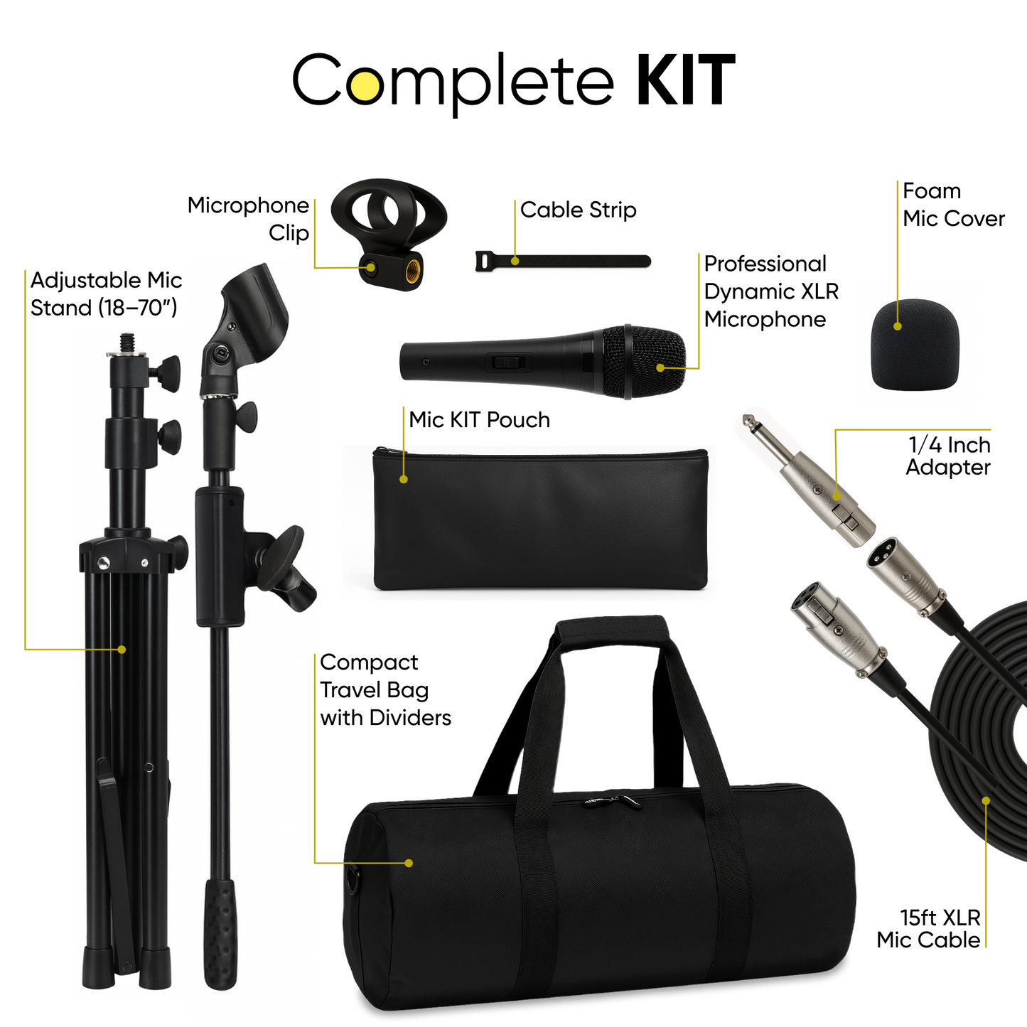 Professional XLR Microphone with Adjustable Mic Stand and Carry Case