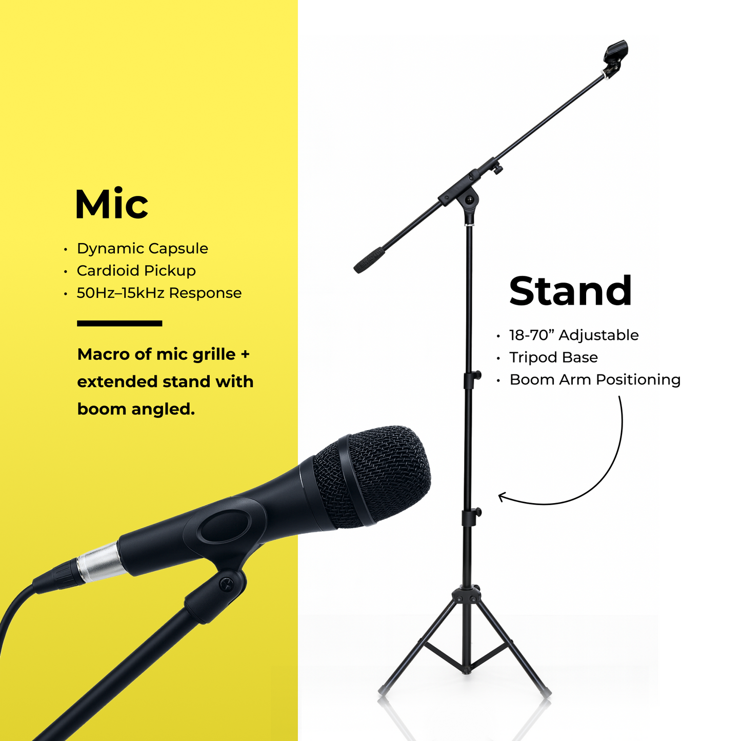 Professional XLR Microphone with Adjustable Mic Stand and Carry Case