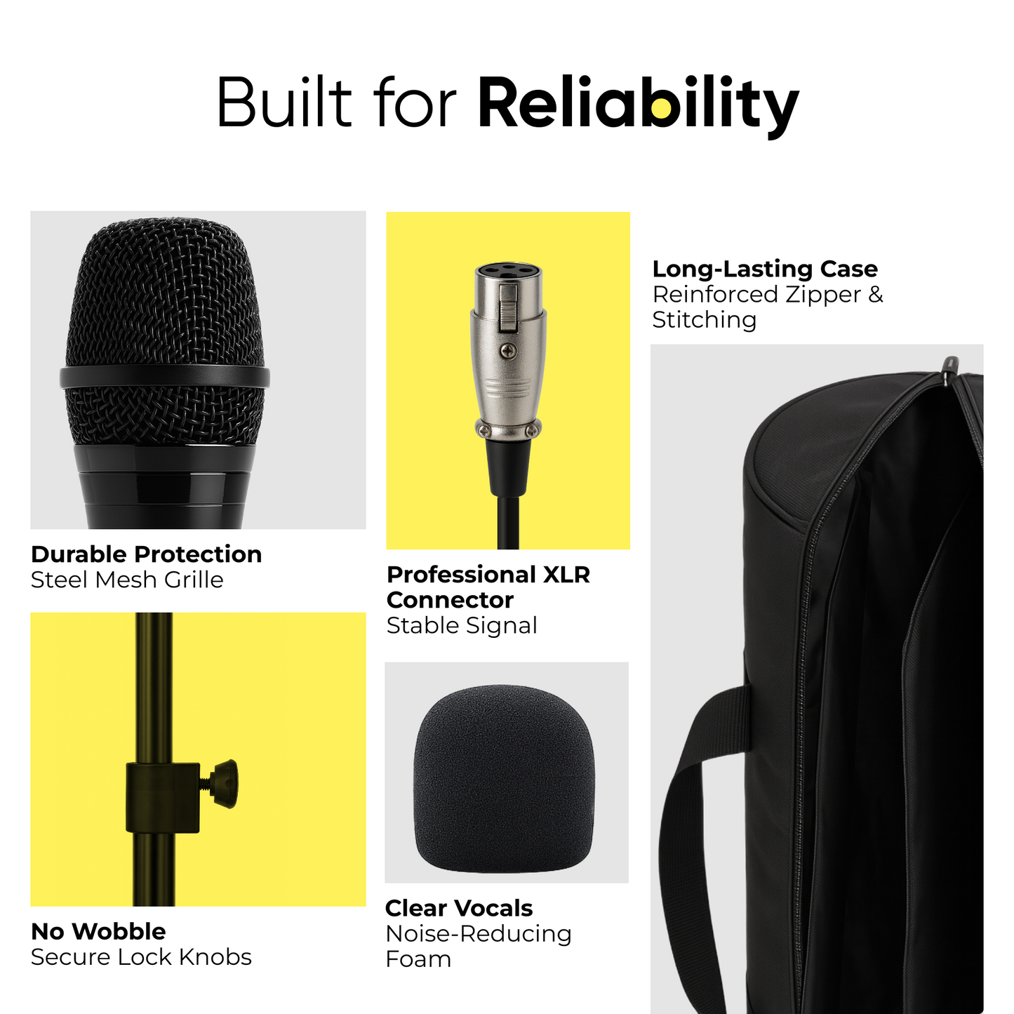 Professional XLR Microphone with Adjustable Mic Stand and Carry Case