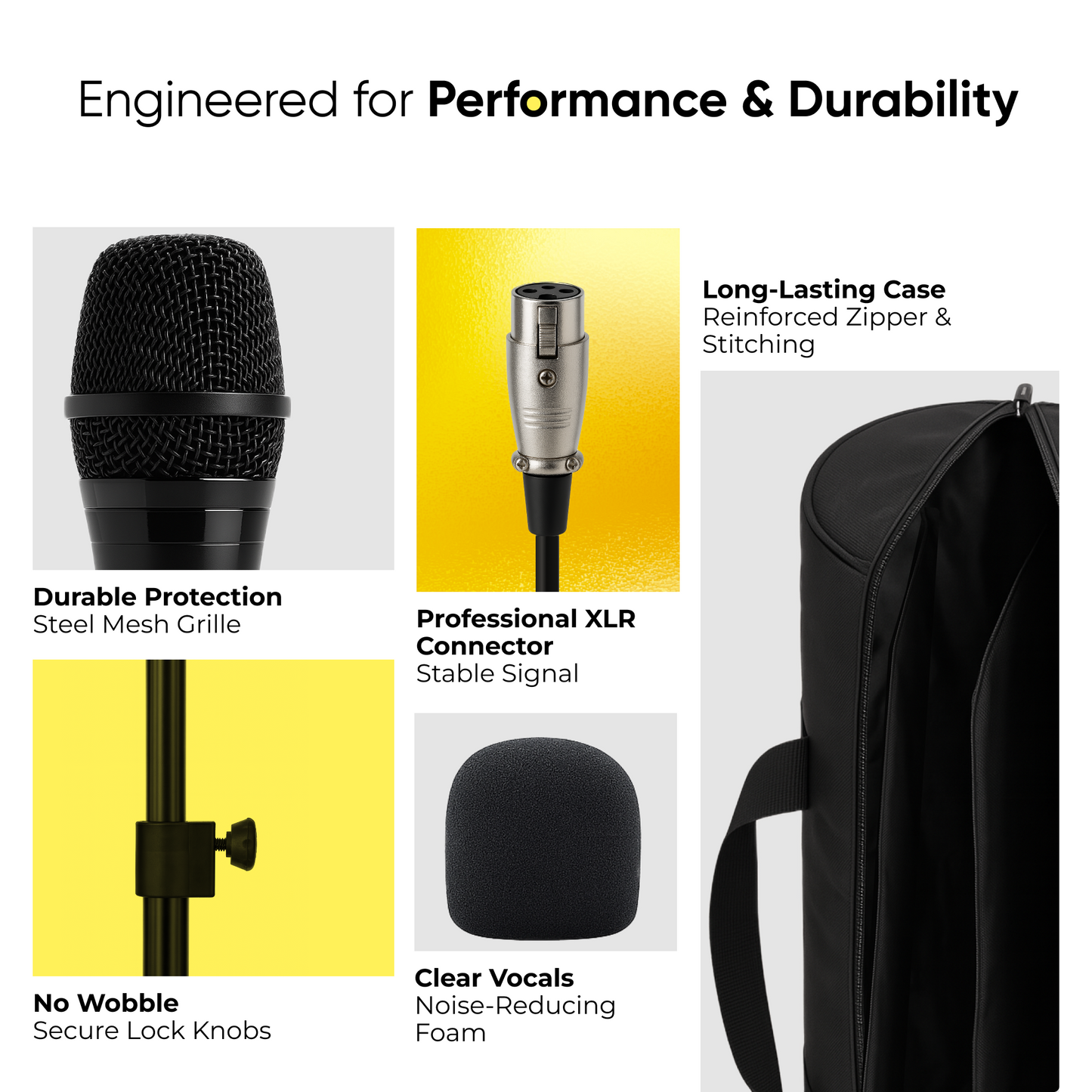 2-Pack Professional XLR Microphone Bundle with Mic Stands and Carry Case