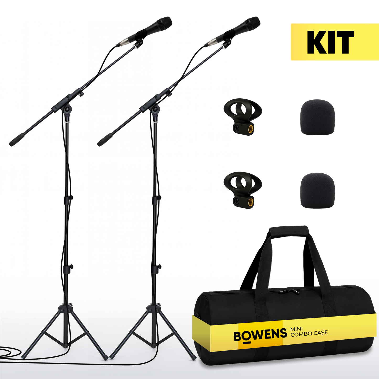2-Pack Professional XLR Microphone Bundle with Mic Stands and Carry Case
