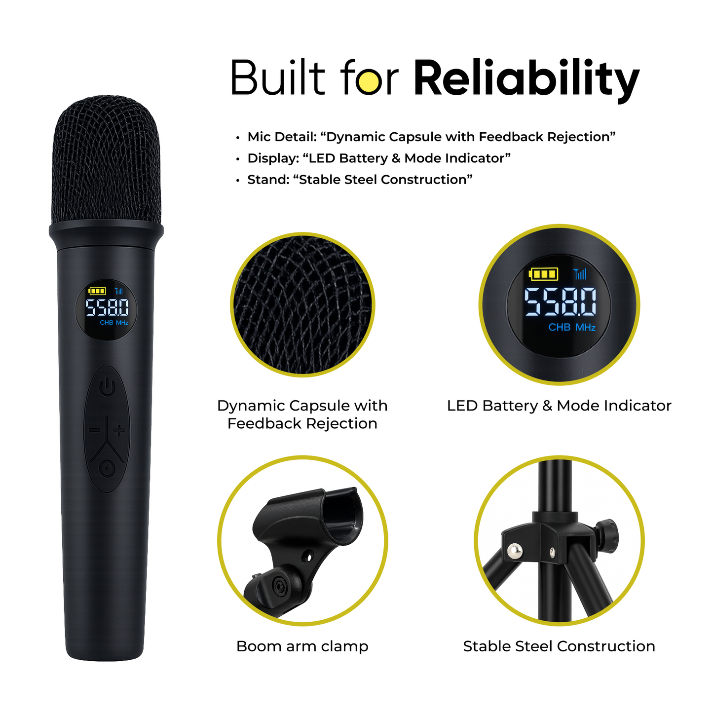 Wireless Microphones and Mic Stand with Carry Case
