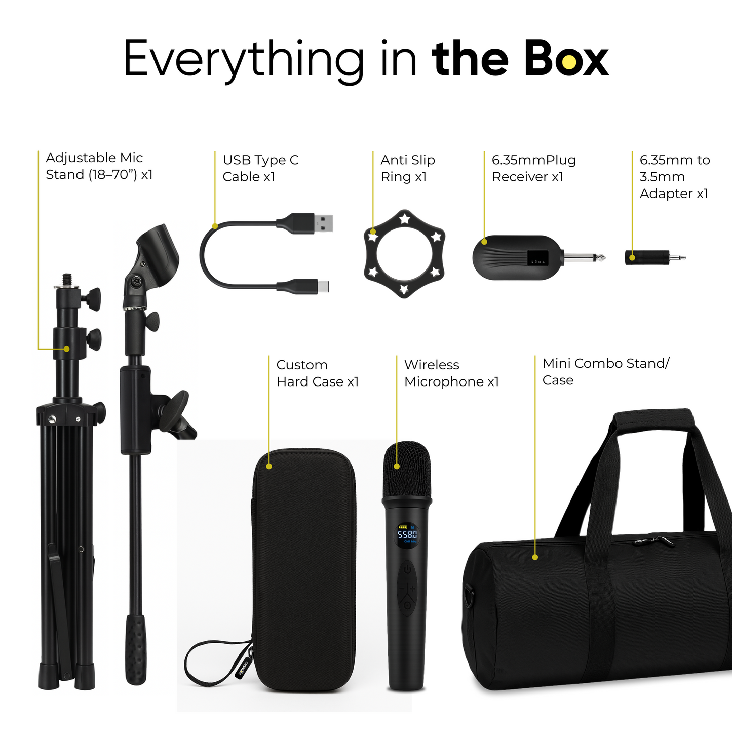 Wireless Microphones and Mic Stand with Carry Case