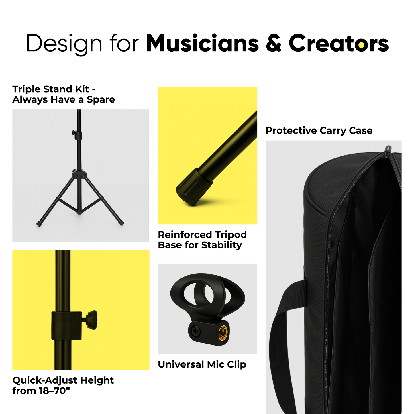 Compact Mic Stand Set of 3 With Case