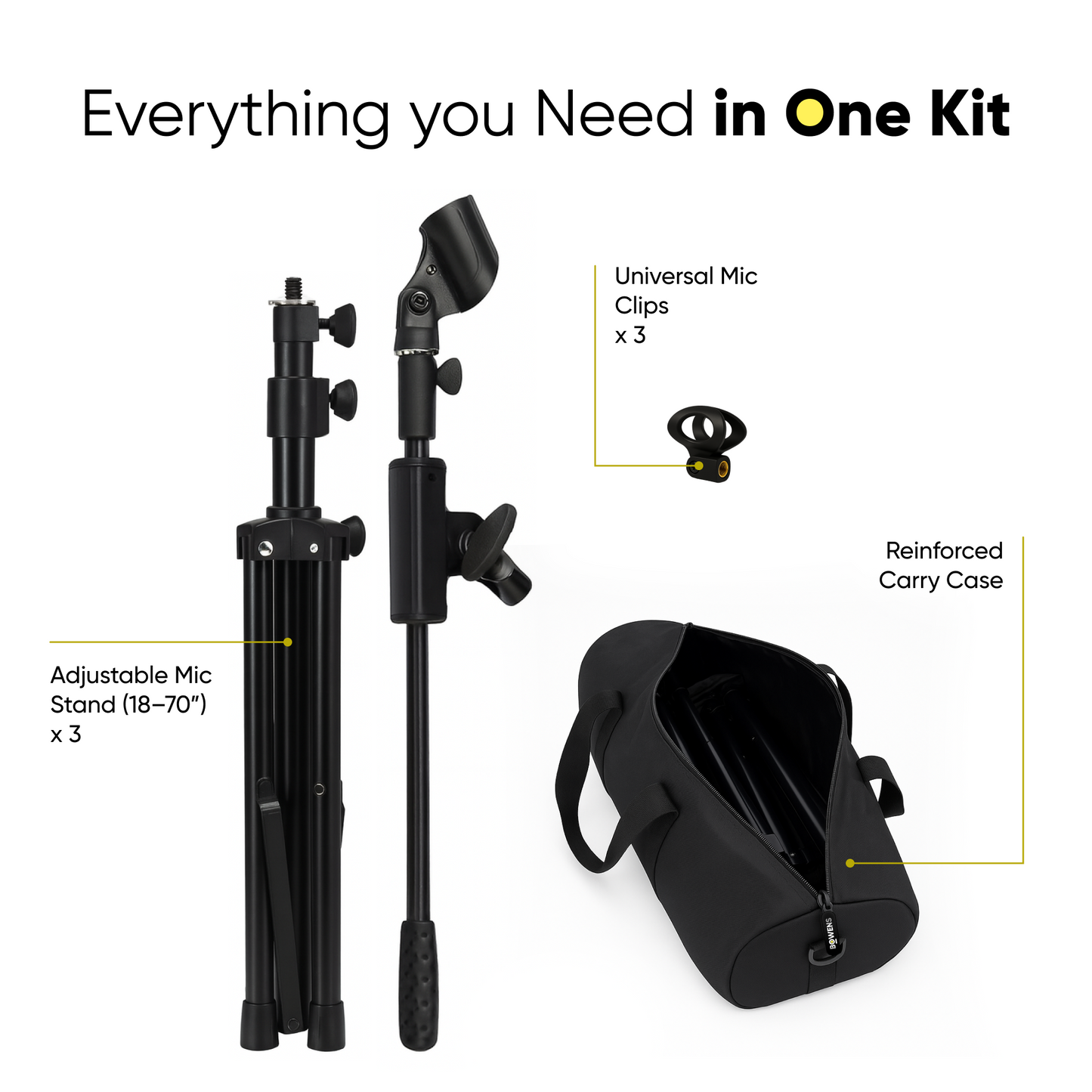 Compact Mic Stand Set of 3 With Case