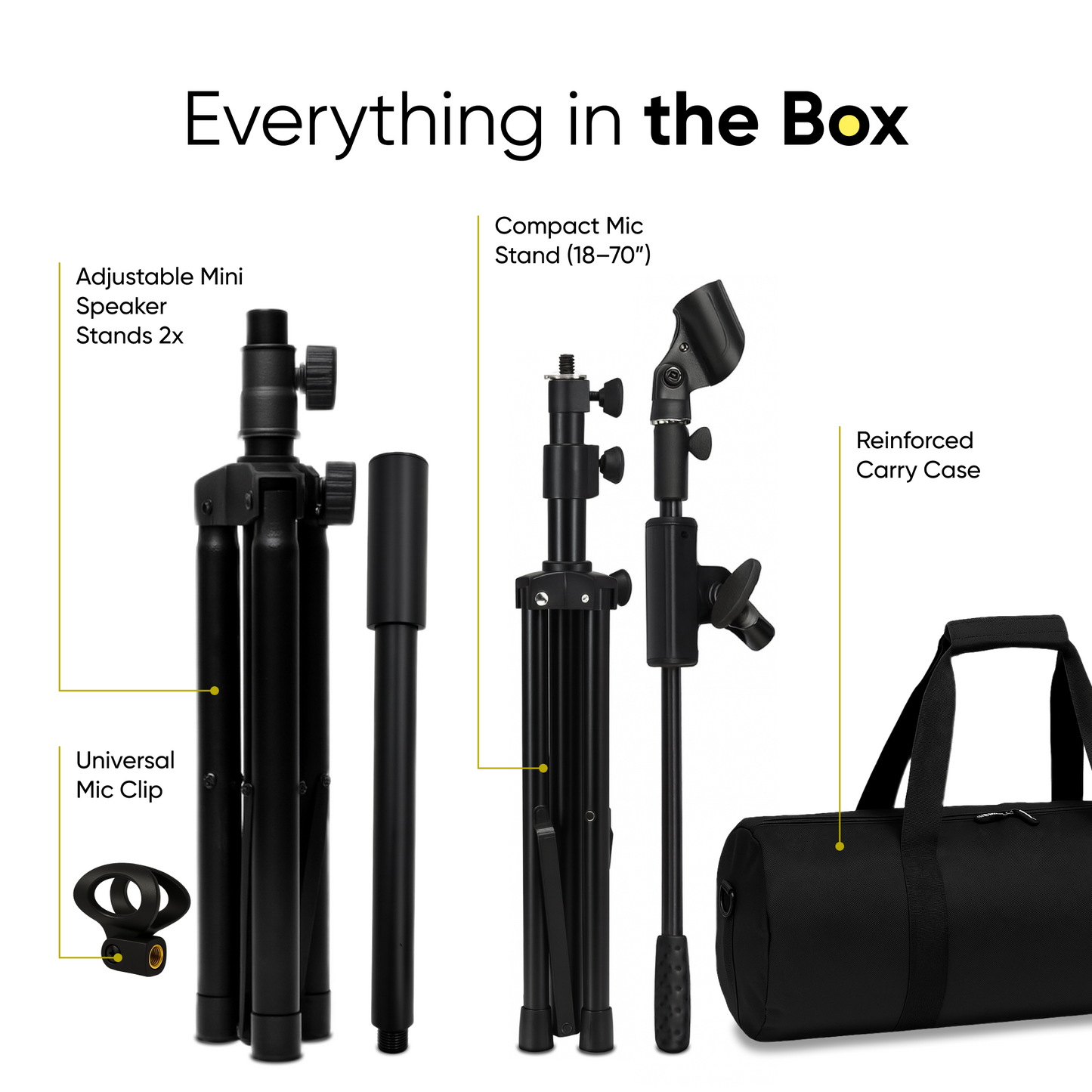 PA Speaker Stands Pair with Compact Microphone Stand and Carry Case