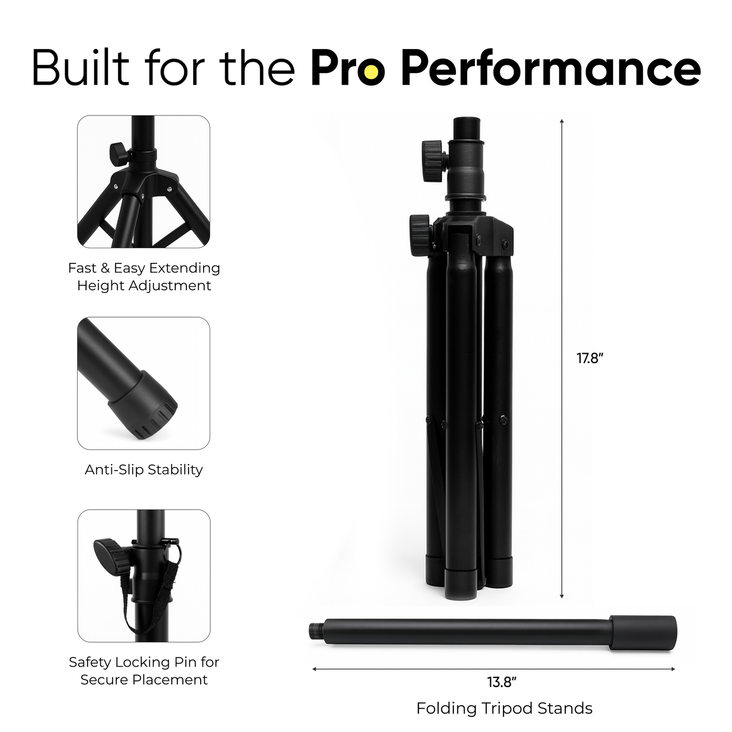 PA Speaker Stands Pair with Compact Microphone Stand and Carry Case