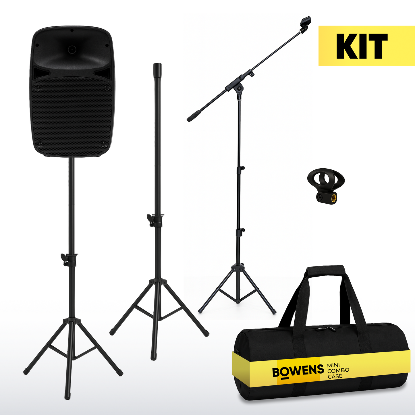 PA Speaker Stands Pair with Compact Microphone Stand and Carry Case