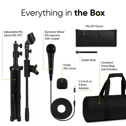 Dynamic Microphone for Singing with Adjustable Mic Stand and Carry Case
