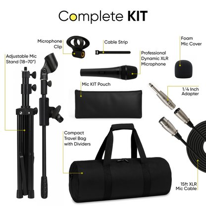 Professional XLR Microphone with Adjustable Mic Stand and Carry Case