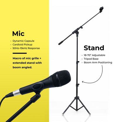 Professional XLR Microphone with Adjustable Mic Stand and Carry Case