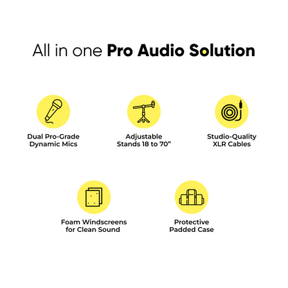 2-Pack Professional XLR Microphone Bundle with Mic Stands and Carry Case