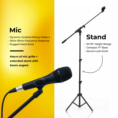 2-Pack Professional XLR Microphone Bundle with Mic Stands and Carry Case