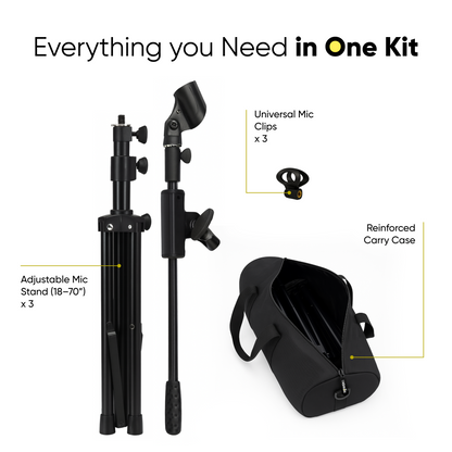 Compact Mic Stand Set of 3 With Case