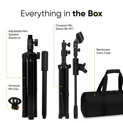 PA Speaker Stands Pair with Compact Microphone Stand and Carry Case