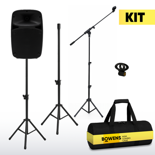 PA Speaker Stands Pair with Compact Microphone Stand and Carry Case