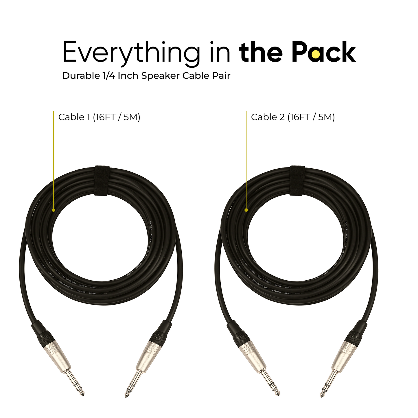 Pair 1/4" Male to 1/4" Male first-class Speaker Cable - 5M / 16FT