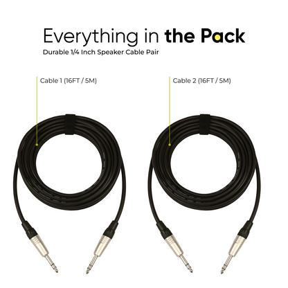 Pair 1/4" Male to 1/4" Male first-class Speaker Cable - 5M / 16FT